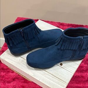 Fringe Ankle Boots in Navy Blue